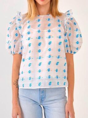 English Factory Sheer Puff Sleeve Blouse